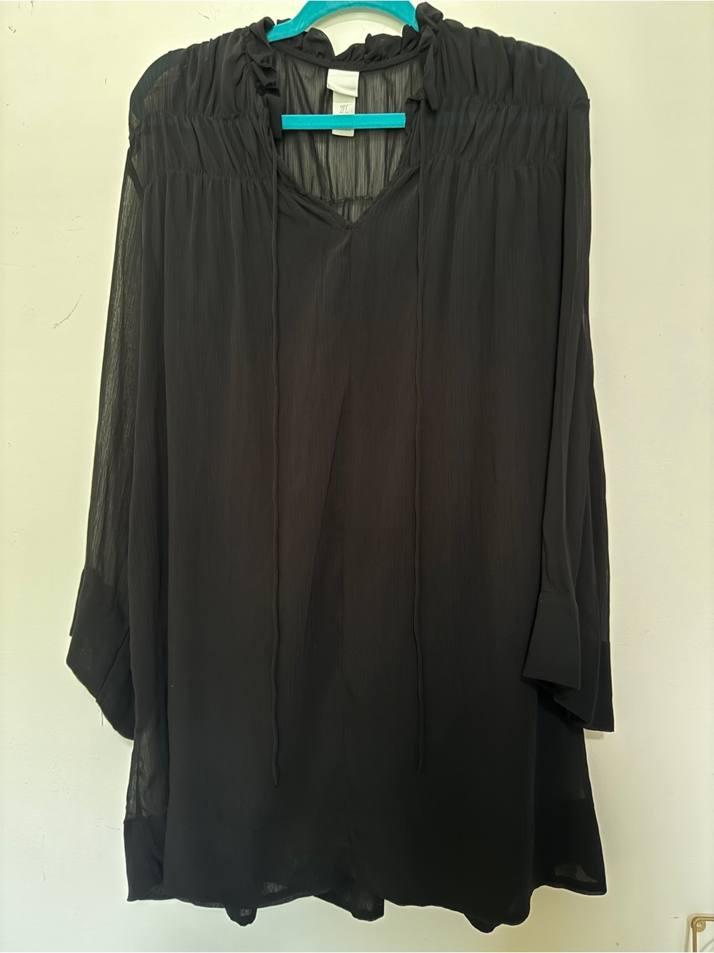 H&M Black Long-Sleeve Sheer Dress